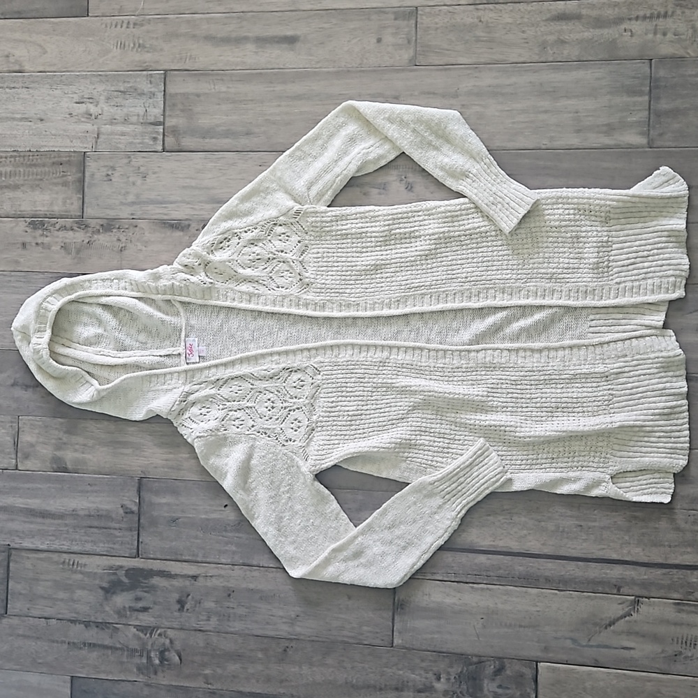 NWOT Justice Girls White Cream Sparkly Knit Long Cardigan - Size 16